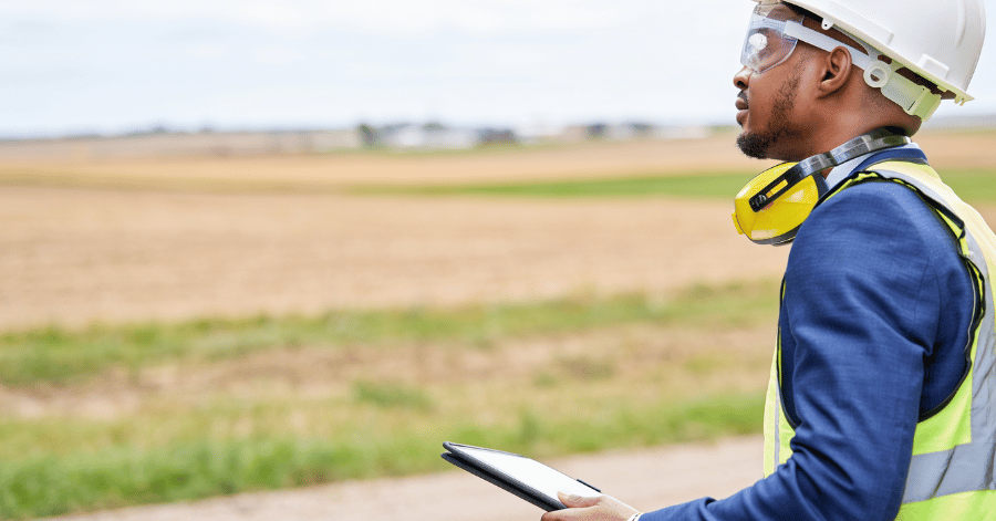 building contractor reviewing plans